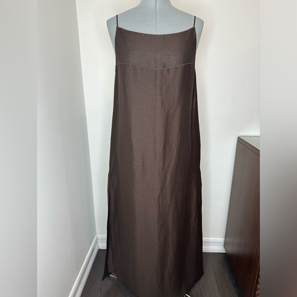 Massimo Dutti Brown Slip Midi Dress